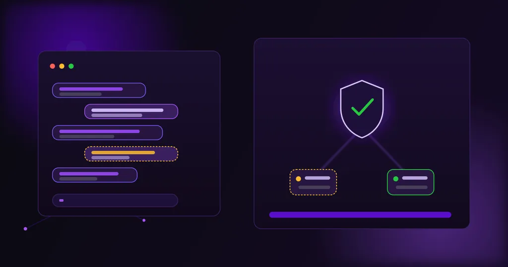 Claude Fable 5 featured graphic showing a dark mode AI chat dashboard panel next to a shield icon with a routing diagram to a fallback model, in purple branding